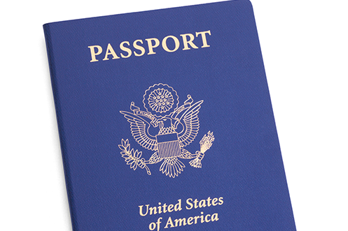 Dark Blue US Passport cover with gold imprint lettering on top Passport