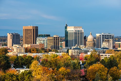 City skyline photos of Boise Idaho, where many people are moving based on 2019 migration patterns