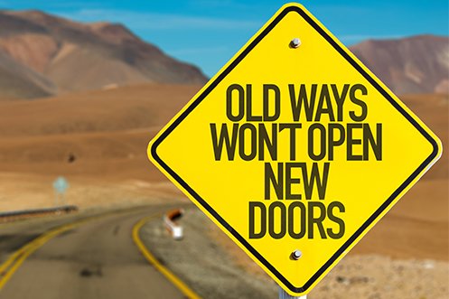 yellow sign saying old ways won’t open new doors, showing how business faux pas can be avoided by trying new ways to grow globally