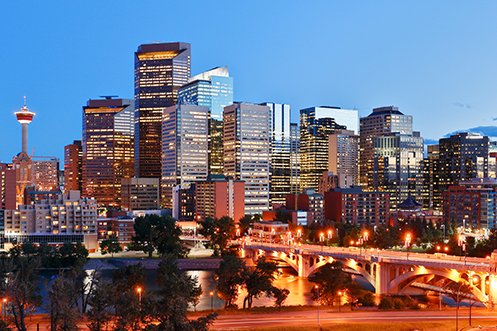Calgary city skyline filled with companies that represent top Calgary industries