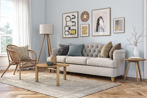 Beautiful living room furnishing in a photo of a home for sale that has benefitted from Virtual Staging