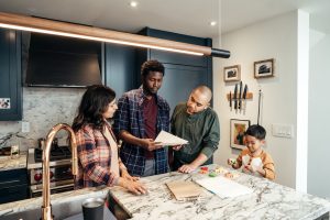 Multiracial family getting home consultation