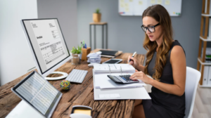 women at computer auditing
