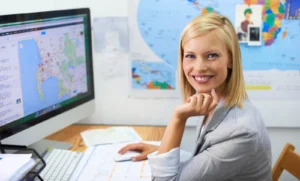 woman doing research on moving